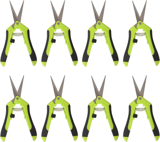 KEILEOHO 8 Pack 6.5 Inch Bud Trimming Scissors, Professional Stainless Steel Gardening Hand Pruners Micro-Tip Pruning Snips with Straight Blades for Trimming Garden Herb Plants Flowers