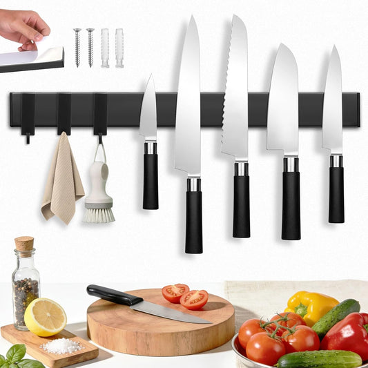 24 Inch Magnetic Knife Holder with Extra Strong Hold, Metal Knife Magnetic Strip for Wall Mount Kitchen RV Storage and Organization, Heavy Duty Magnetic Tool Rack for Tools, Knives Block Utensils