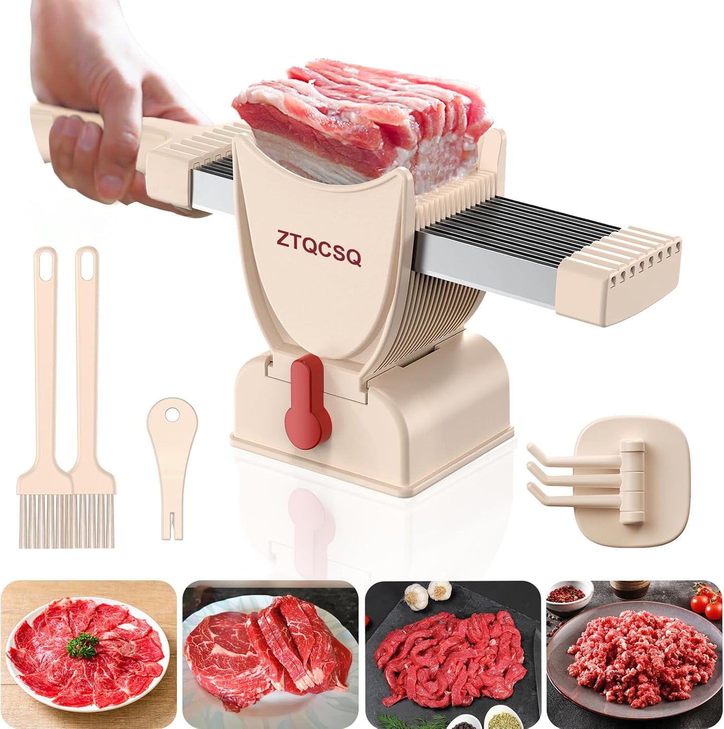 Fresh Meat Slicer Cleaver, Thickness Adjustable 2 or 4 mm, Manual Fresh Meat Cutter, Fresh Meat Slicing Shredding, Fresh Beef Pork Mutton for Home Cooking BBQ Hot Pot Meat Slicer, Meat Cleavers