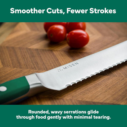 Misen Serrated Bread Knife - High-Carbon Japanese AUS8 Steel - Perfect for Soft Foods, Bread, Pastries, and Fruits - Verstatile Slicer, Razor-Sharp Edge, Durable Blade, Ergonomic Handle - 5", Blue