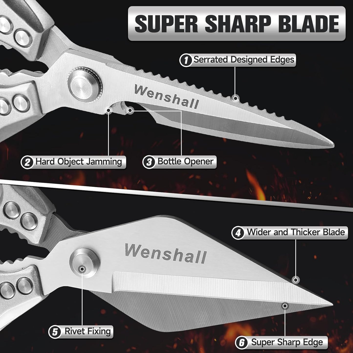 Wenshall 2-Pack Heavy Duty All-Purpose Kitchen Scissors, Japanese Stainless Steel, Kitchen Shears for Cutting Chicken, Poultry, Game, Meat - Chopping Vegetable, Dishwasher Safe,Christmas (Red)