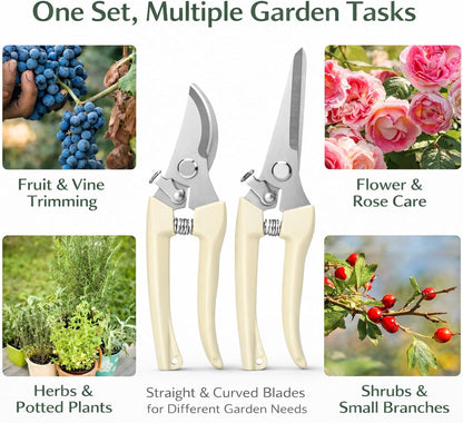 Pruning Shears,Ahoooot 2Pcs Pruning Shears for Gardening,Professional Garden Shears for Flowers, Bonsai and Fruits Picking (1pc Straight & 1pc Curved)