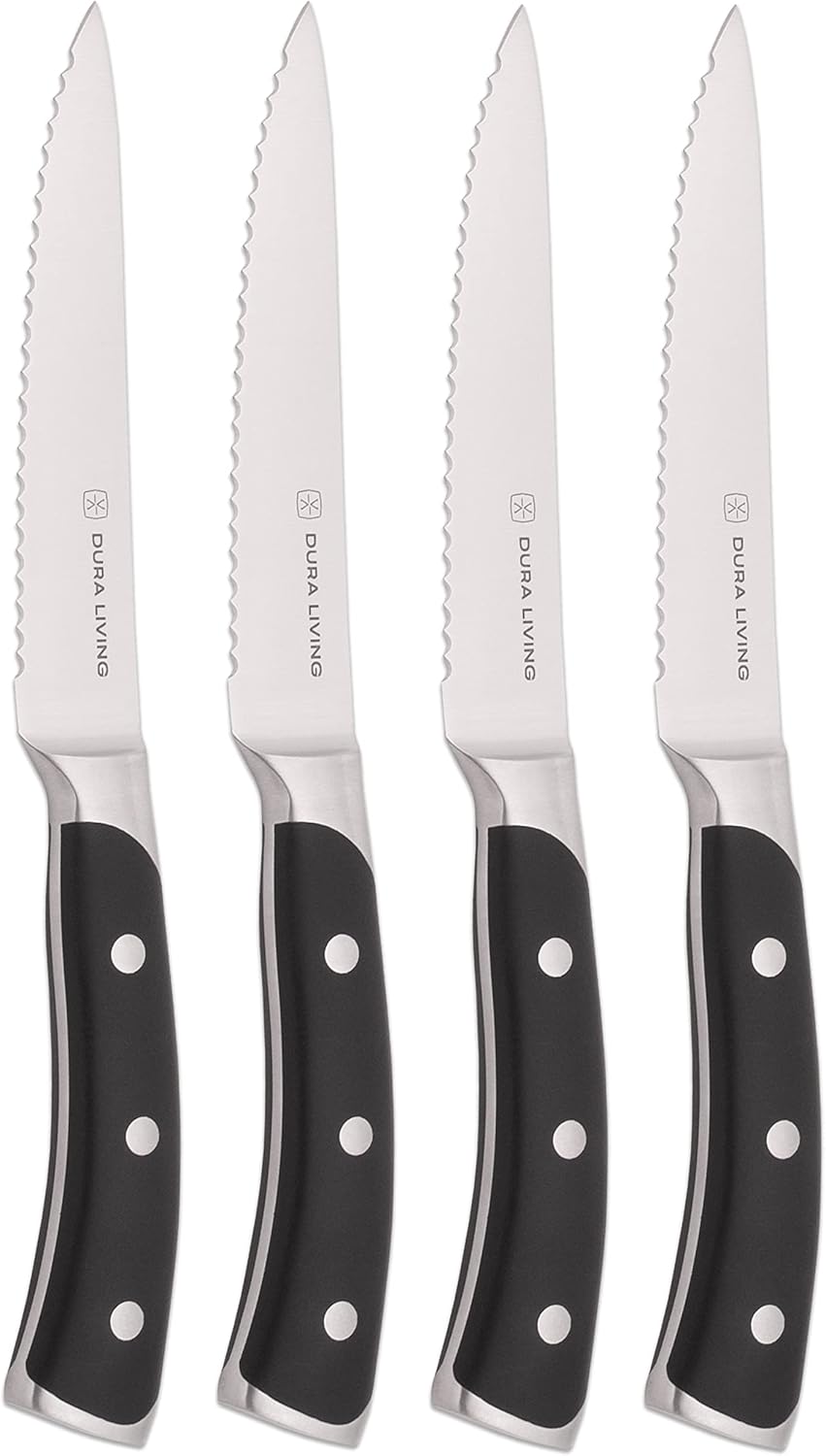 DURA LIVING 2-Piece Kitchen Knife Set – Ultra Sharp Precision German Stainless Steel Blades, 5” Utility & 3.5” Paring Knife with Ergonomic Handles, Multipurpose for Slicing & Peeling, Black Handle