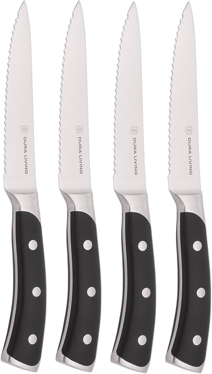 DURA LIVING 2-Piece Kitchen Knife Set – Ultra Sharp Precision German Stainless Steel Blades, 5” Utility & 3.5” Paring Knife with Ergonomic Handles, Multipurpose for Slicing & Peeling, Black Handle
