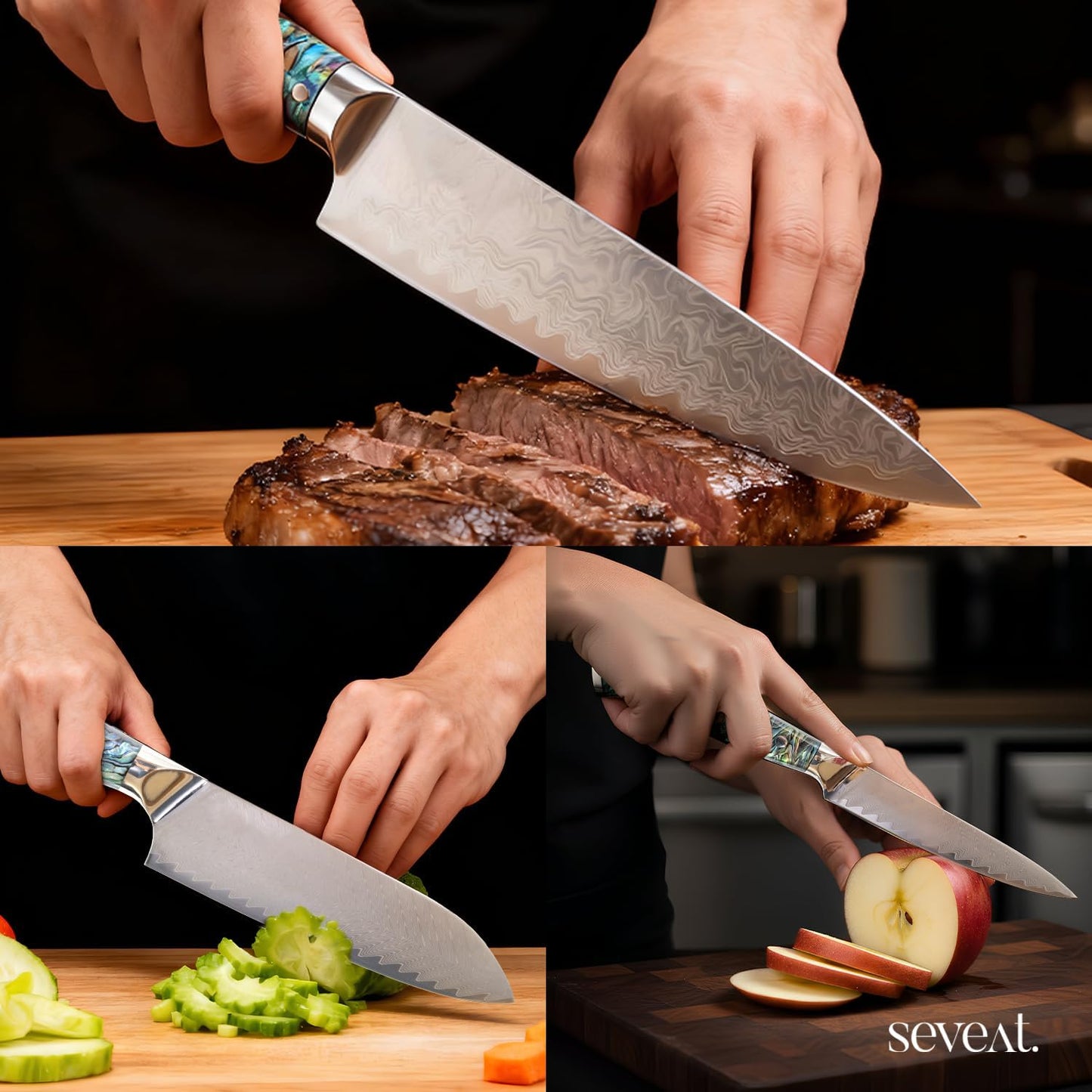 Damascus Kitchen Knife Set | 67-Layer Damascus Steel | Professional Japanese Chef Knife Set | Ergonomic Wood & Resin Handle | Gift Box Included (Black, 5-Piece Set)