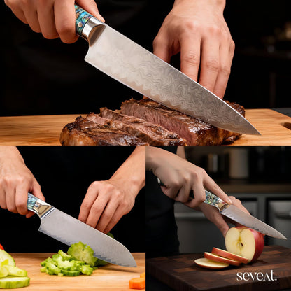 Damascus Kitchen Knife Set | 67-Layer Damascus Steel | Professional Japanese Chef Knife Set | Ergonomic Wood & Resin Handle | Gift Box Included (Black, 5-Piece Set)
