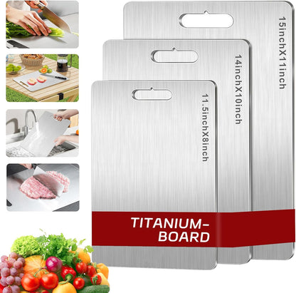 Titanium Cutting Board Set of 3, Upgraded 100% Pure Titanium Cutting Boards for Kitchen, Double Sided Food Grade Non Stick Chopping Cutting Boards for Cutting Meats Fruits Vegetables (3Pcs-S+M+L)