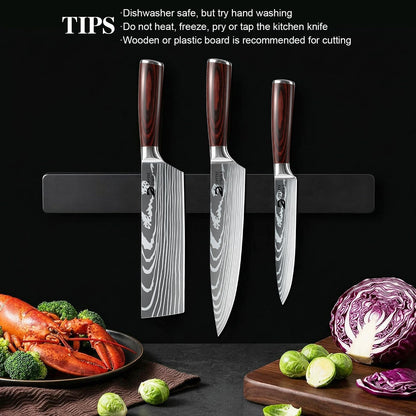 Dfito Kitchen Knife Set, 3 Pieces High Carbon Stainless Steel Chef Knife Set with Red Pakkawood Handle, Ultra Sharp Professional Chef Knives Sets for Home Cooking, Dishwasher Safe