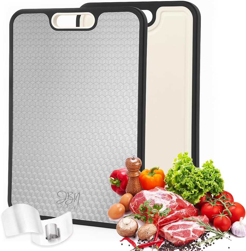 JBN Pure Titanium Cutting Board for Kitchen - Non-Toxic, Double Sided, Dishwasher Safe | Includes Stainless Steel Finger Guard | Non-Slip | 15.08"×10.43" Large Chopping Board