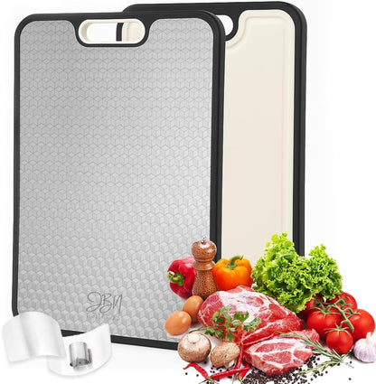 JBN Pure Titanium Cutting Board for Kitchen - Non-Toxic, Double Sided, Dishwasher Safe | Includes Stainless Steel Finger Guard | Non-Slip | 15.08"×10.43" Large Chopping Board
