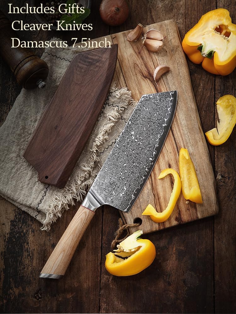 DONGSUN 8 Inch Damascus Chef Knife with North American Black Walnut Sheath, 67-Layer VG10 Forged Steel Japanese Gyuto, Professional Durable Sharpness