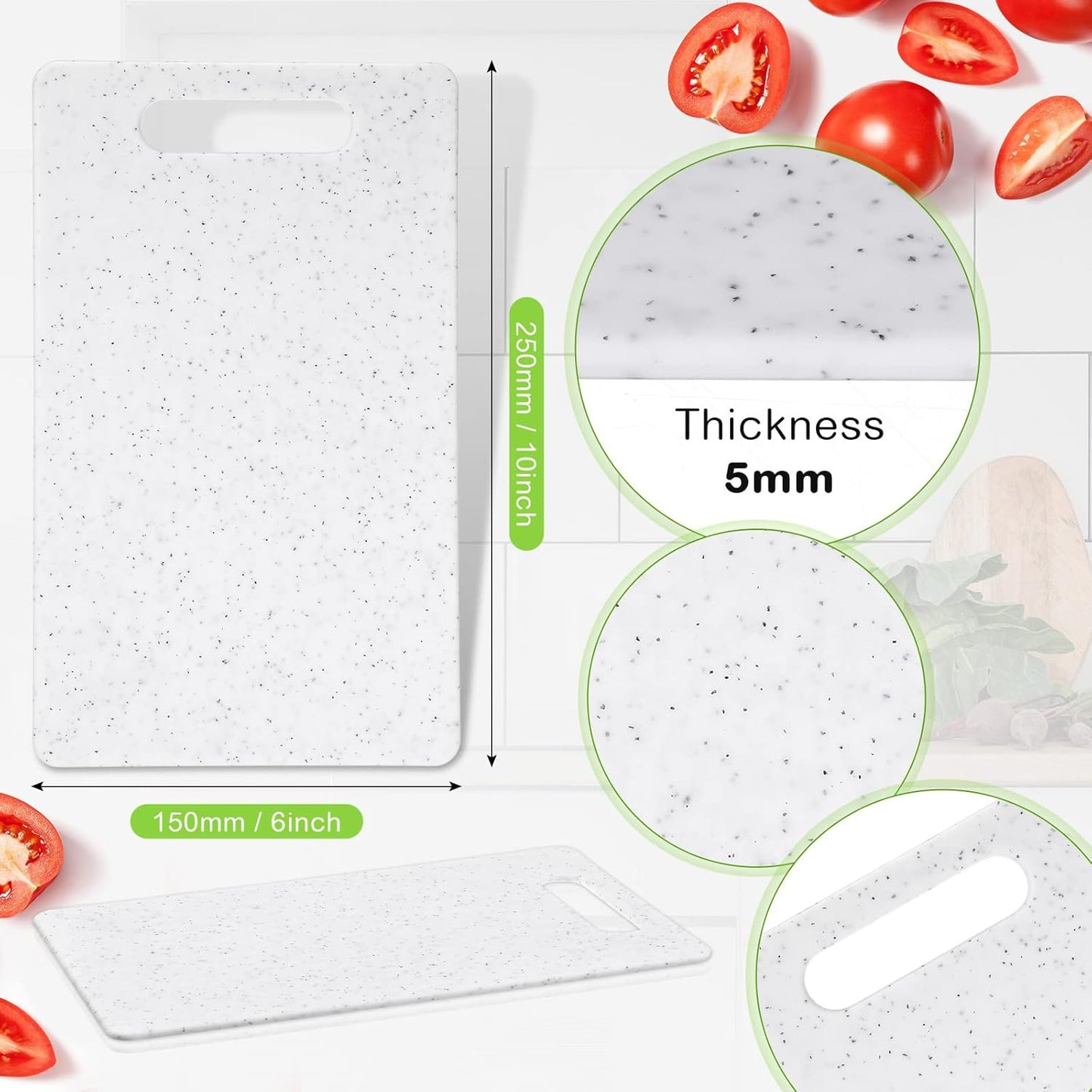 Lounsweer 2 Pcs Small Cutting Board for Kitchen Mini Plastic Cutting Board Set Bar Dishwasher Safe Granite Color Food for Camping Food Fruits Prep Vegetables Easy Grip(6" x 10",White)