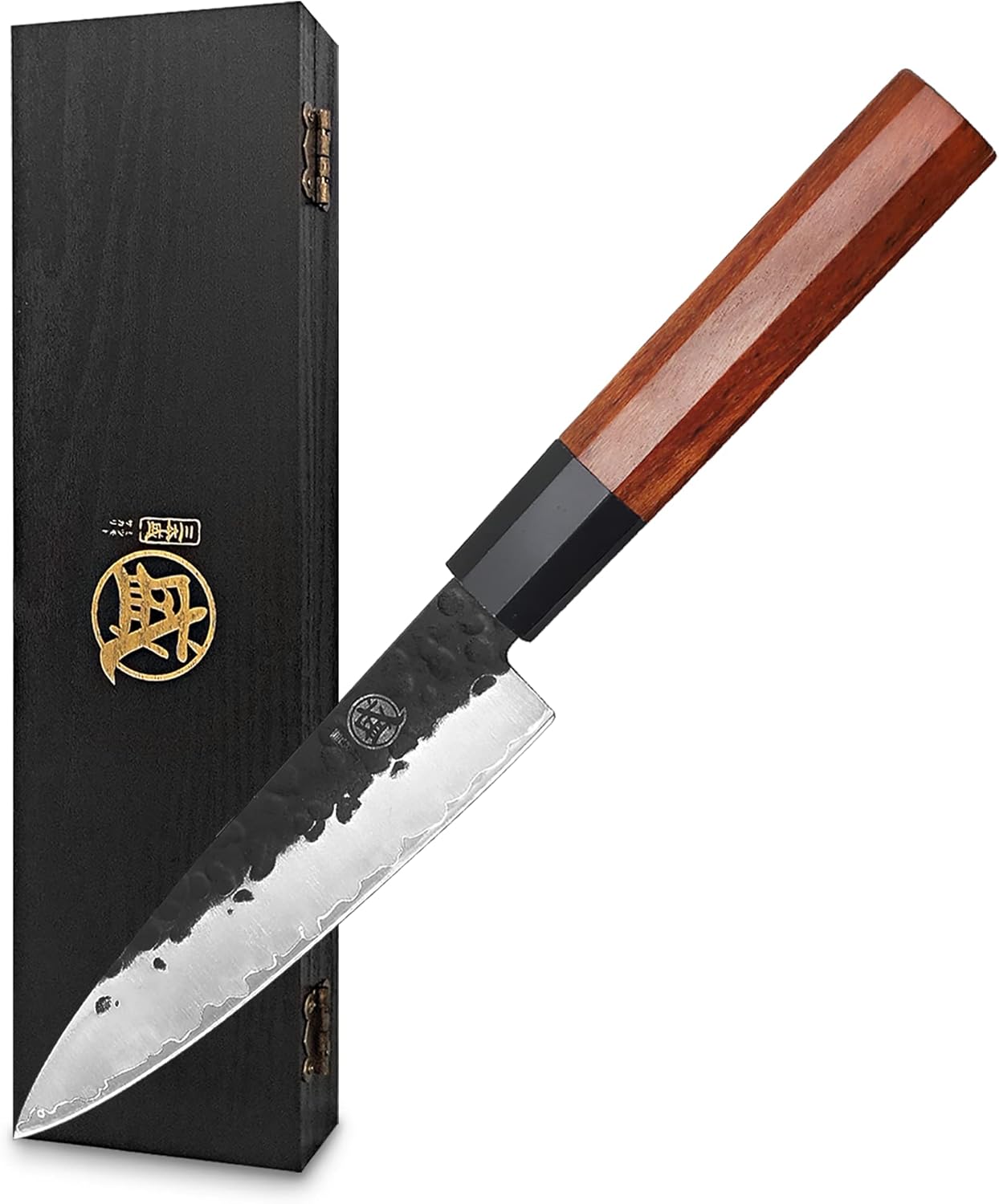 MITSUMOTO SAKARI 8 Inch Gyuto Chef Knife, Japanese Hand Forged Kitchen Knife, 3-Layer 9Cr18MoV High Carbon Steel, Rosewood Handle & Sandalwood Box