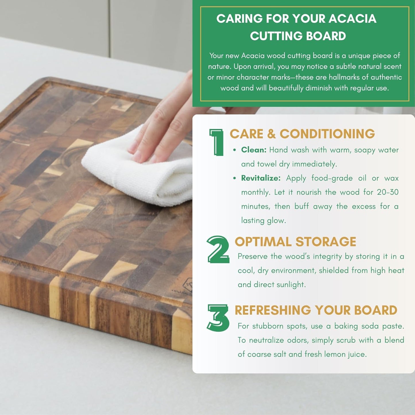 End Grain Acacia Wood Cutting Boards for Kitchen, 1.5 in Thick Butcher Block Construction for Stability, 15 x 10 in Medium Cutting Boards with Gift Box, Juice Groove and Handle