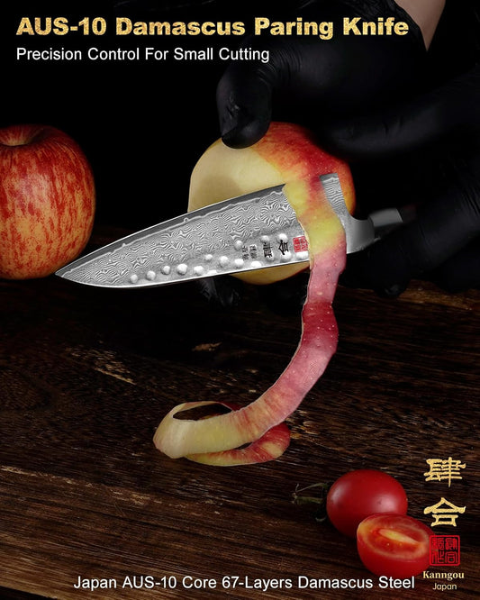 Japanese Chef Knife Kitchen Knife with 67 Layers Damascus Steel AUS-10 Core, Professional Damascus Knife with Full-Tang Ebony Wood Handle and Premium Gift Box (8.27 Inch Kiritsuke Knife)