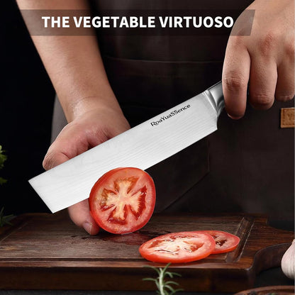 Premium 7" Nakiri Vegetable Knife - Razor Sharp High-carbon Stainless Steel, Ergonomic Wood Handle - Japanese Style Chopper for Precision Slicing, Gift Box Included