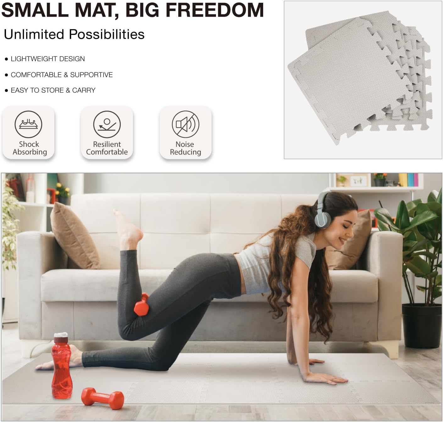 AIRHOP 18 Tiles Gym Floor Mat, EVA Foam Puzzle Gym Mat, High-Density Interlocking Foam Floor Tiles for Home Gym, Play Workout Garage Kitchen Flooring