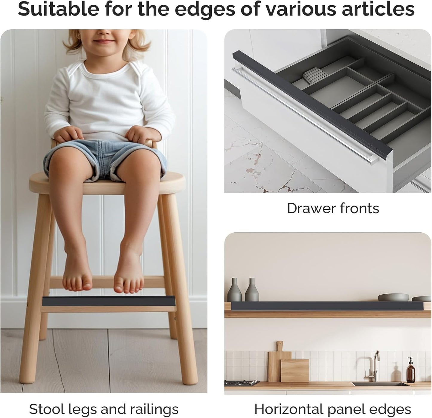 Snugly Fit 18" Length Cabinet Door Protector, Flexible Slip-On Plastic Edge Guard, Thin Transparent Edge Protectors to Prevent Wear, Chipping, Discoloration, Cabinet Bumpers, 3/4" Thick, 2 PCS