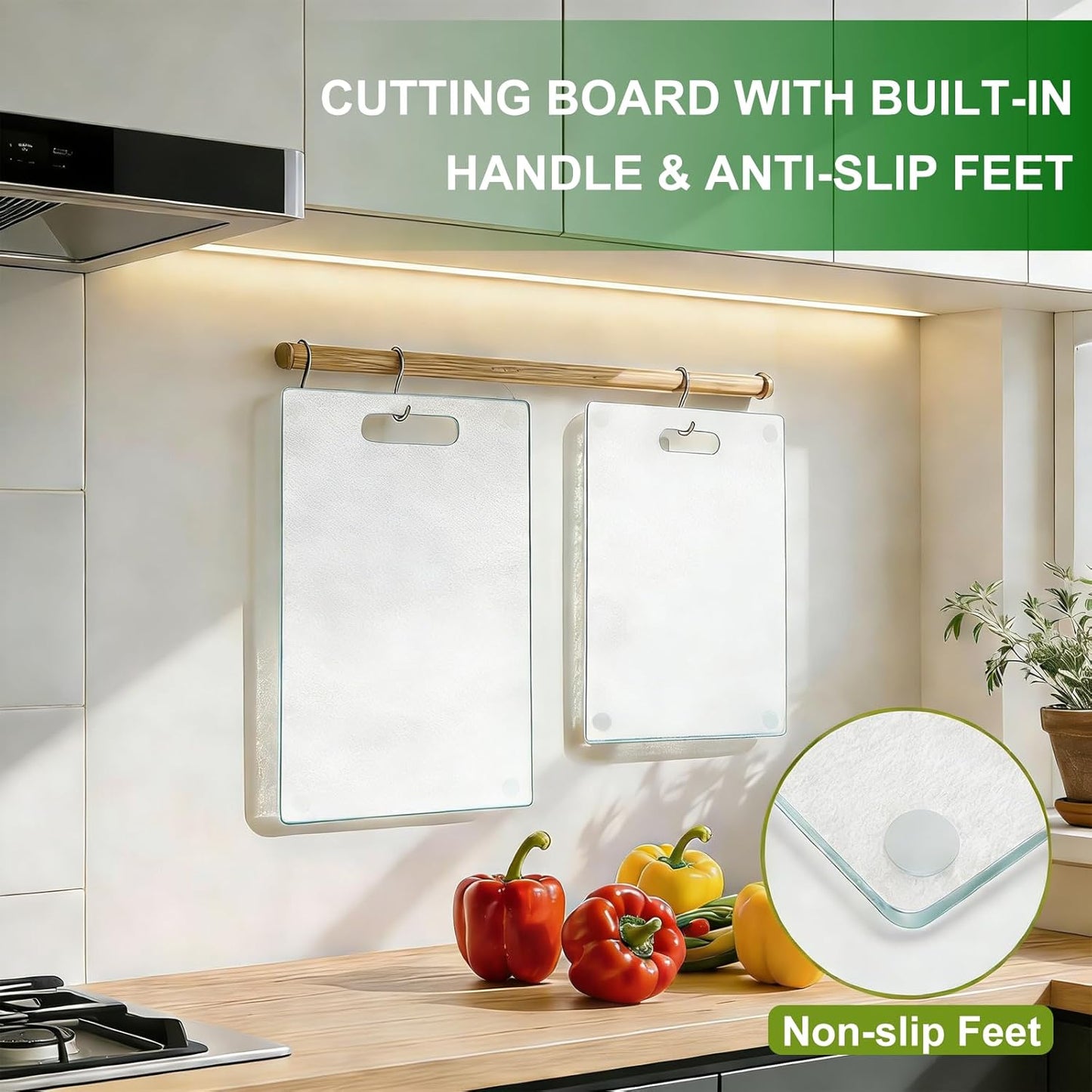 Tempered Glass Cutting Board with Handle, 3PCS Frosted Glass Cutting Board for kitchen counter, Non Toxic, Plastic Free, Scratch Resistant, Dishwasher Safe, Easy to Clean(16"x12"&15"x10"&12"x8")