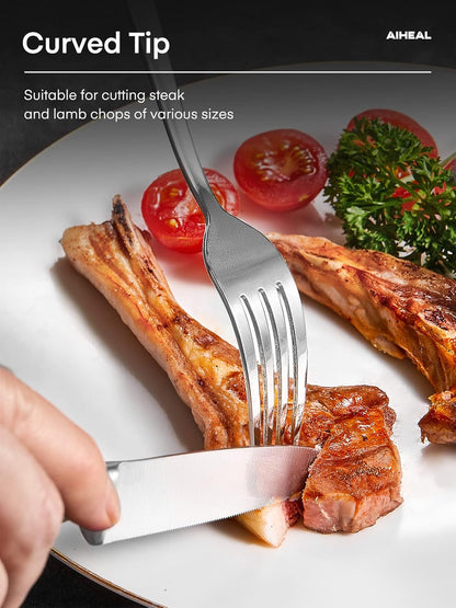 Aiheal Steak Knives, Stainless Steel Steak Knives Set of 8, Never Needs Sharpening Dinner Steak Knife Set, Sharp Micro Serrated Knives