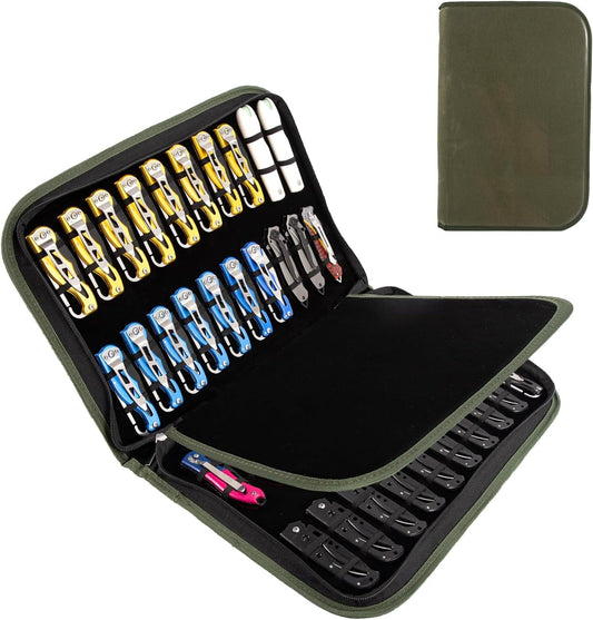 Knife Case,Knife Display Case,Knife Storage with 32 Slots,Folding Knife Holder,Butterfly Pocket Organizer,Knives Roll Collection Pouch Carrier Bag for Survival Tactical Outdoor for EDC Mini Knife