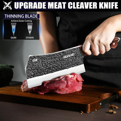 MDHAND Butcher Knife Set, 12PCS Hand Forged Serbian Chef Knife Set with Bag, High Carbon Steel Full Tang Kitchen Knives Set, Meat Cleaver & Boning Knife for Brisket Trimming BBQ Camping, Gift for Men