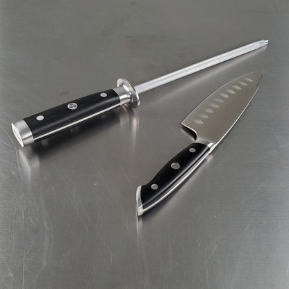 Ergo Chef Pro Series 2.0 Knife Sharpener - 9'' Magnetized Stainless Steel Honing Rod with Black Pakkawood Handle - Ideal for Home and Professional Knife Maintenance