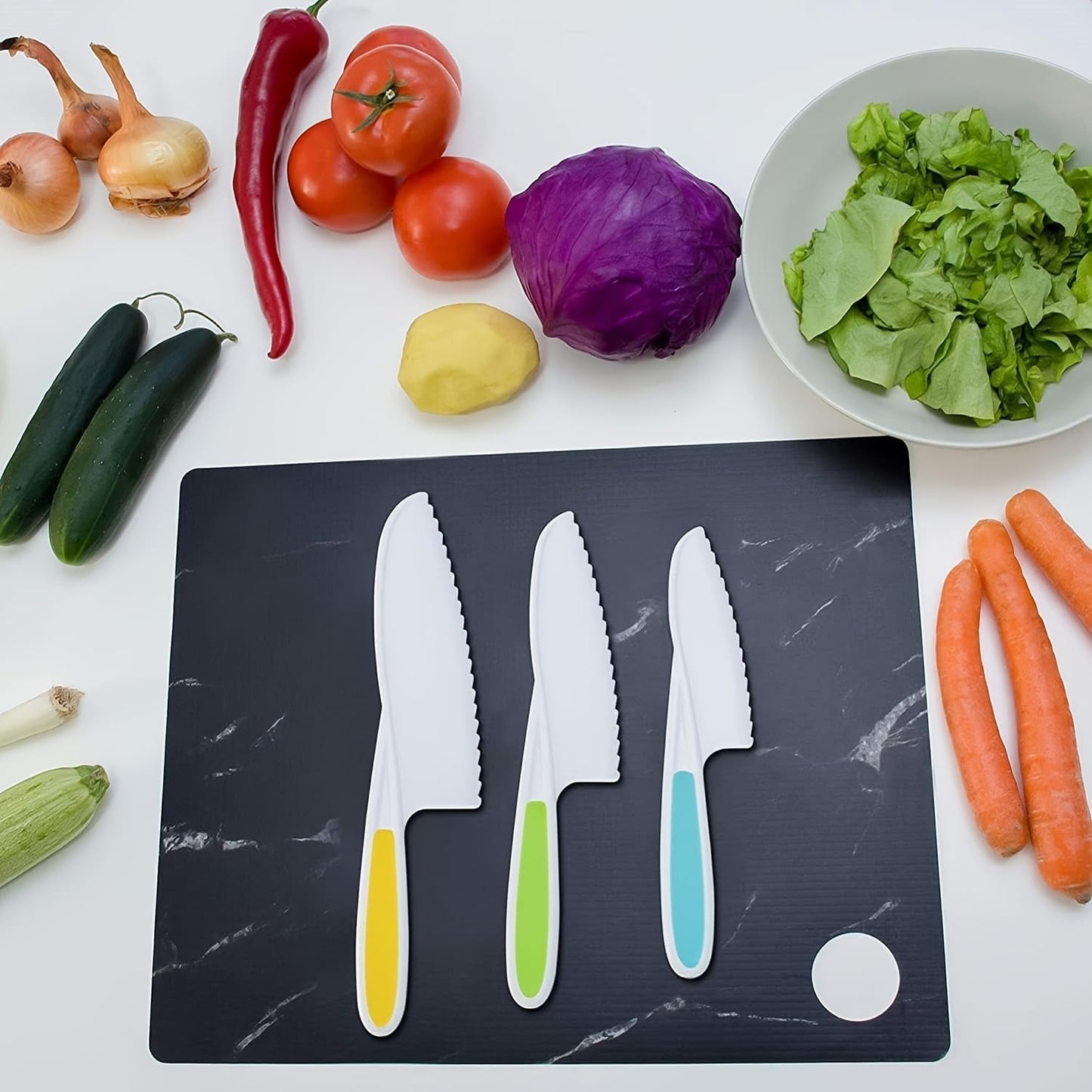 23 Pcs Kids Knife Set for Real Cooking, Montessori Kitchen Toys for Toddlers Kids Cooking Sets, Toddler Knife Set with Plastic Children Safe Knives, Wooden Knife, Potato Slicers, Peeler, Cutting Board
