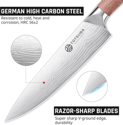 YOTSUBA Carving Knife and Fork Set, Meat Cutting Knife, Razor-Sharp German Stainless Steel Knives Fork Set with Ergonomic Wood Handle, Slicing Knives for Meats, BBQ & Vegetables