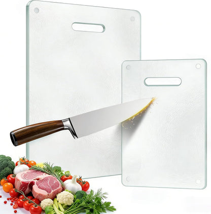 Tempered Glass Cutting Board with Handle, 3PCS Frosted Glass Cutting Board for kitchen counter, Non Toxic, Plastic Free, Scratch Resistant, Dishwasher Safe, Easy to Clean(16"x12"&15"x10"&12"x8")