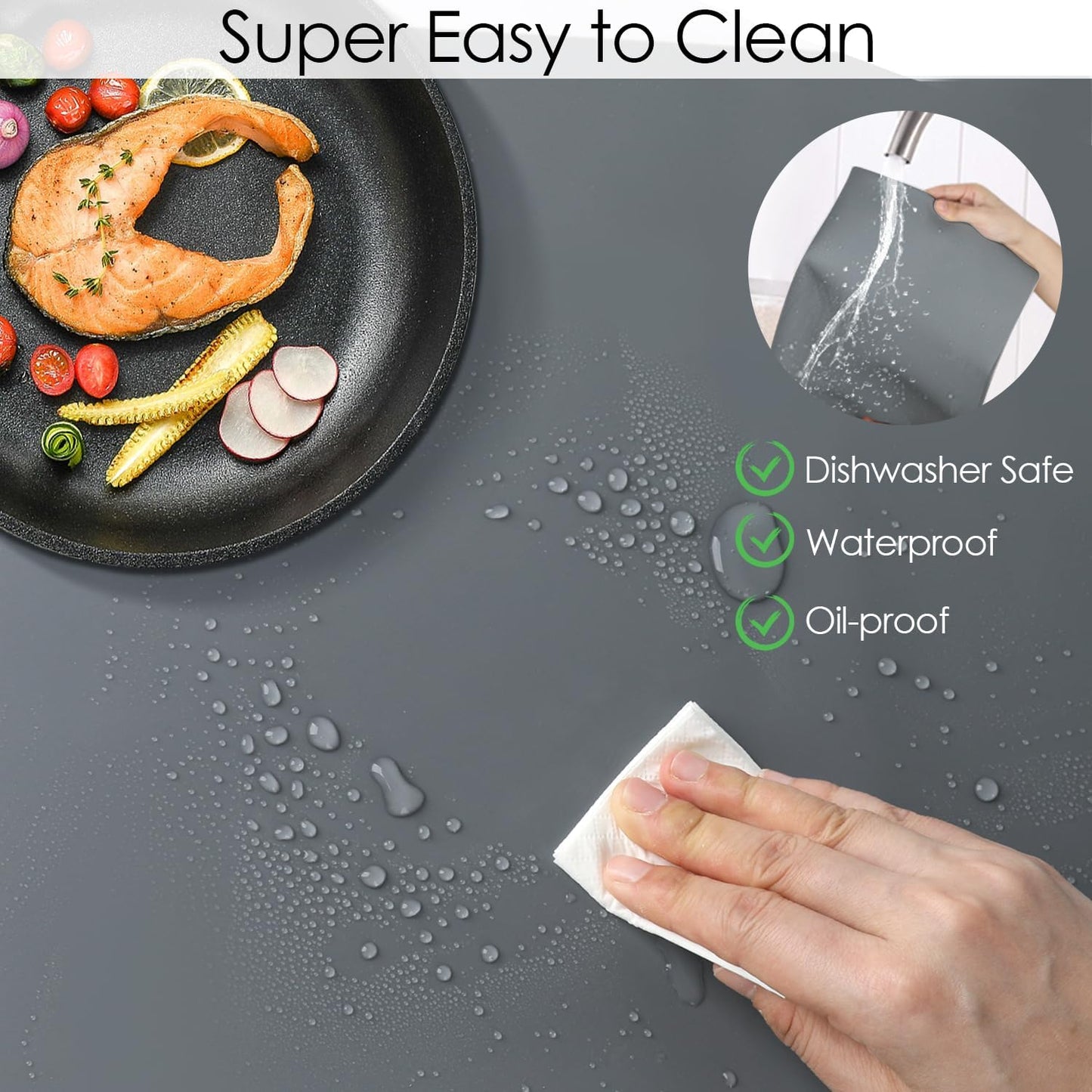 Extra Large Dark Green Countertop Mat - Silicone Table Kitchen Desk Mat - Non-Slip & Heat Resistant - Dinner Placemat Pastry Dough Rolling Mat - Colors A