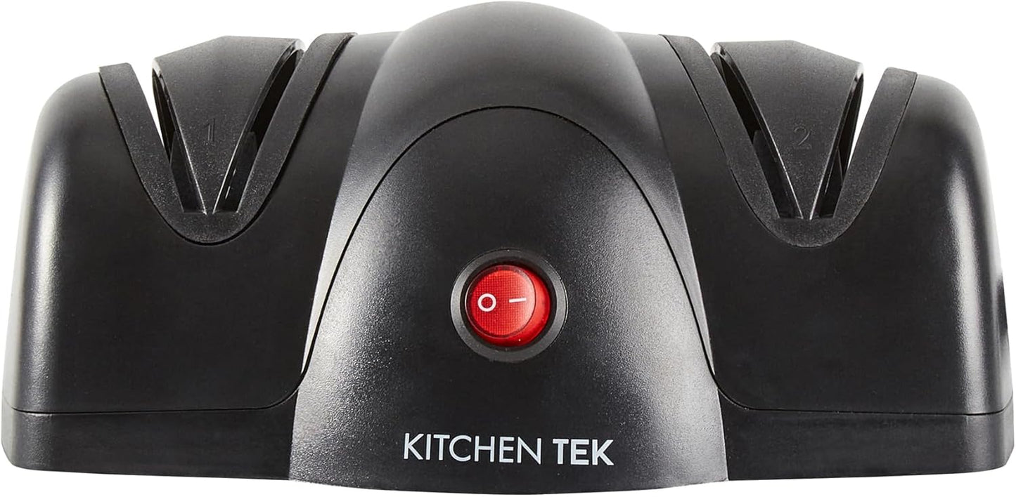 Restaurantware-Kitchen Tek 2-Stage Electric Knife Sharpener, 1 Straight-Edge Knife Sharpener With Diamond Grinding Wheel - 120 Voltage, Quick Sharpening, Gray Plastic, For Kitchen Knives