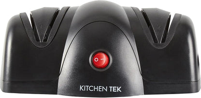 Restaurantware-Kitchen Tek 2-Stage Electric Knife Sharpener, 1 Straight-Edge Knife Sharpener With Diamond Grinding Wheel - 120 Voltage, Quick Sharpening, Gray Plastic, For Kitchen Knives