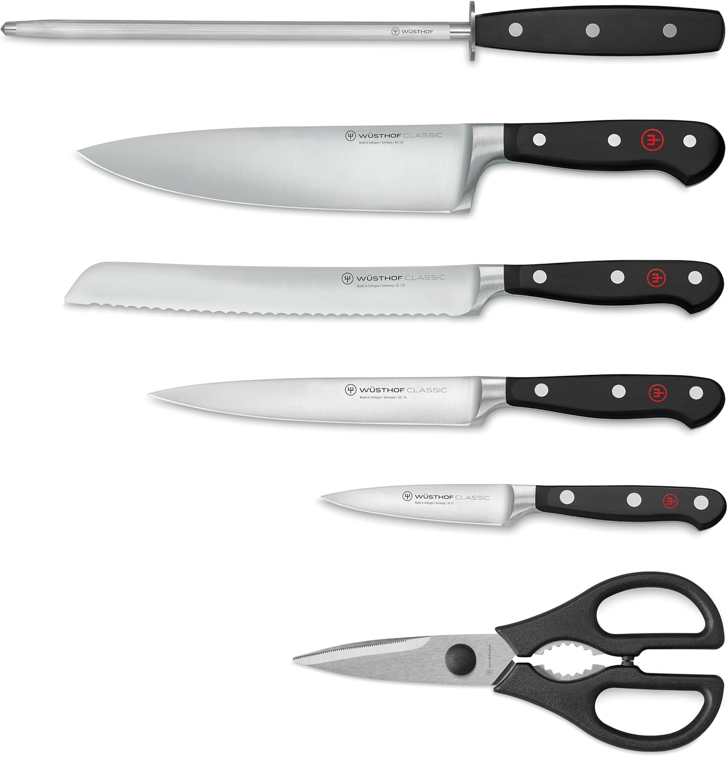 WÜSTHOF Classic Seven Piece Knife Block Set | 7-Piece German Knife Set | Precision Forged High Carbon Stainless Steel Kitchen Knife Set with 15 Slot Wood Block – Model 7417