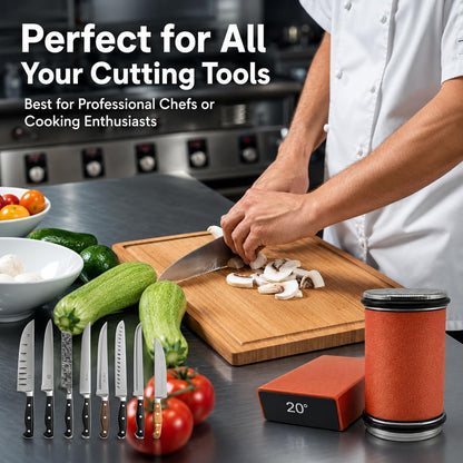 Rolling Knife Sharpener with Leather Strop - Knife Sharpening with Industry Diamonds and Ceramic Discs - Knife Sharpener Kit - Knife Sharpener Kit with 15 & 20 Degree Sharpening