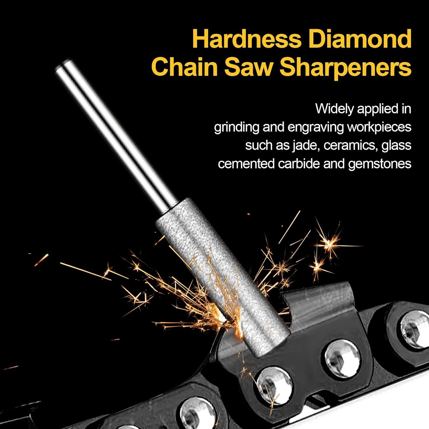 Chumia 30 Pcs High Hardness Titanium Diamond Chainsaw Sharpener Stone Bit Bulk Chain Electric Chainsaw Sharpening Wheels Kit 3 Size Plated Grinding Tool, 5/32, 3/16, 7/32 Inch (Gold)