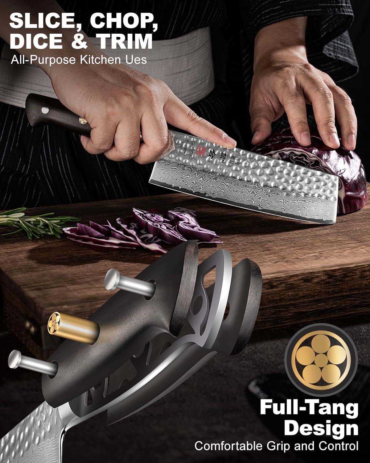 kanngou Japanese Chef Knife Kitchen Knife with 67 Layers Damascus Steel AUS-10 Core, Professional Damascus Knife with Full-Tang Ebony Wood Handle and Premium Gift Box (8.27 Inch Kiritsuke Knife)
