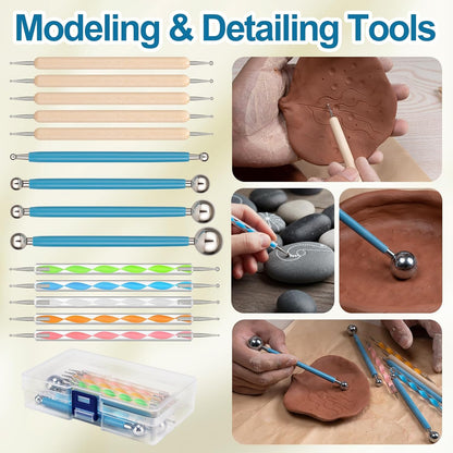 Amrules Clay Tools Kit, 12 PCS Polymer Clay Cutter Tools, Rectangle Shape Acrylic Press Board and Roller Pin Supplies Suitable for Shaping, Carving, Pottery Craft and DIY Projects