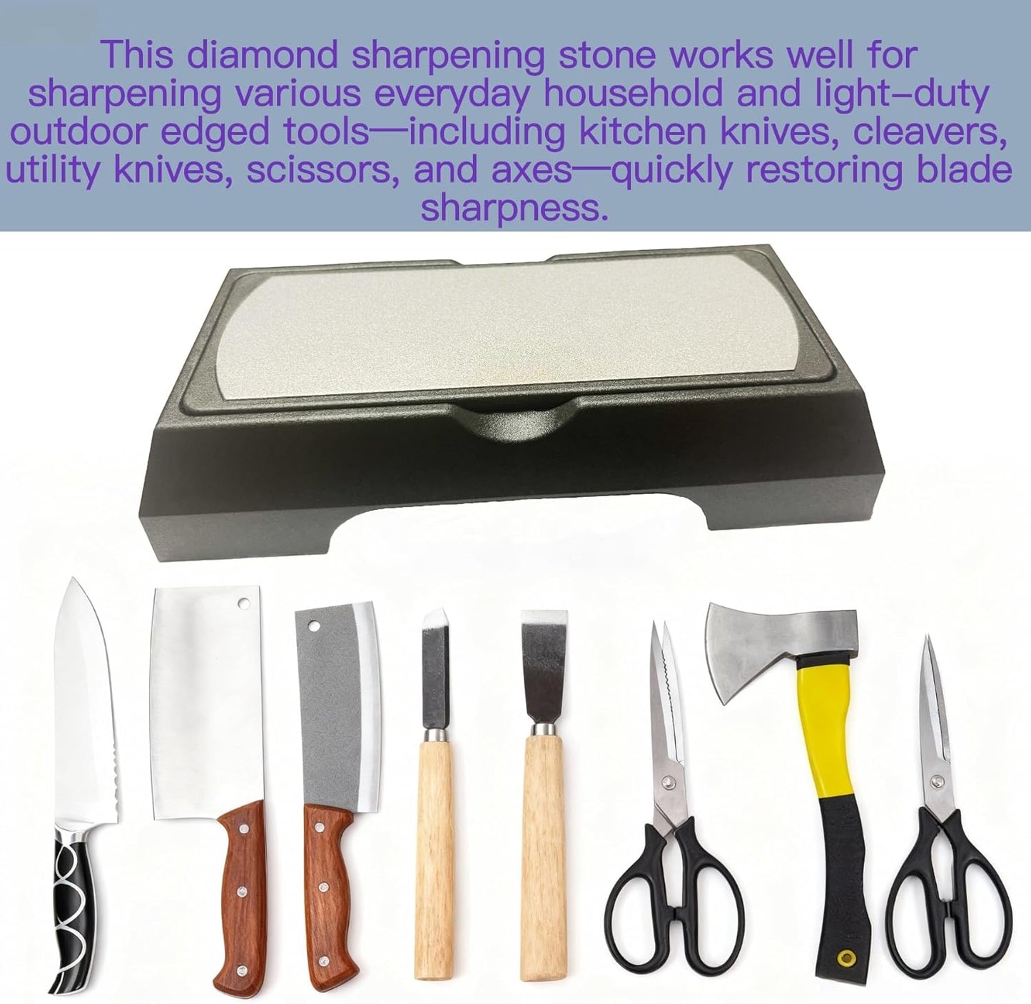 DAMILA Diamond Whetstone Set 400/1000/3000 Grit, 3-Stage Knife Sharpening Stone Kit with Non-Slip Base & Angle Guide for Kitchen Knives, Pocket Knives, Scissors and Tools