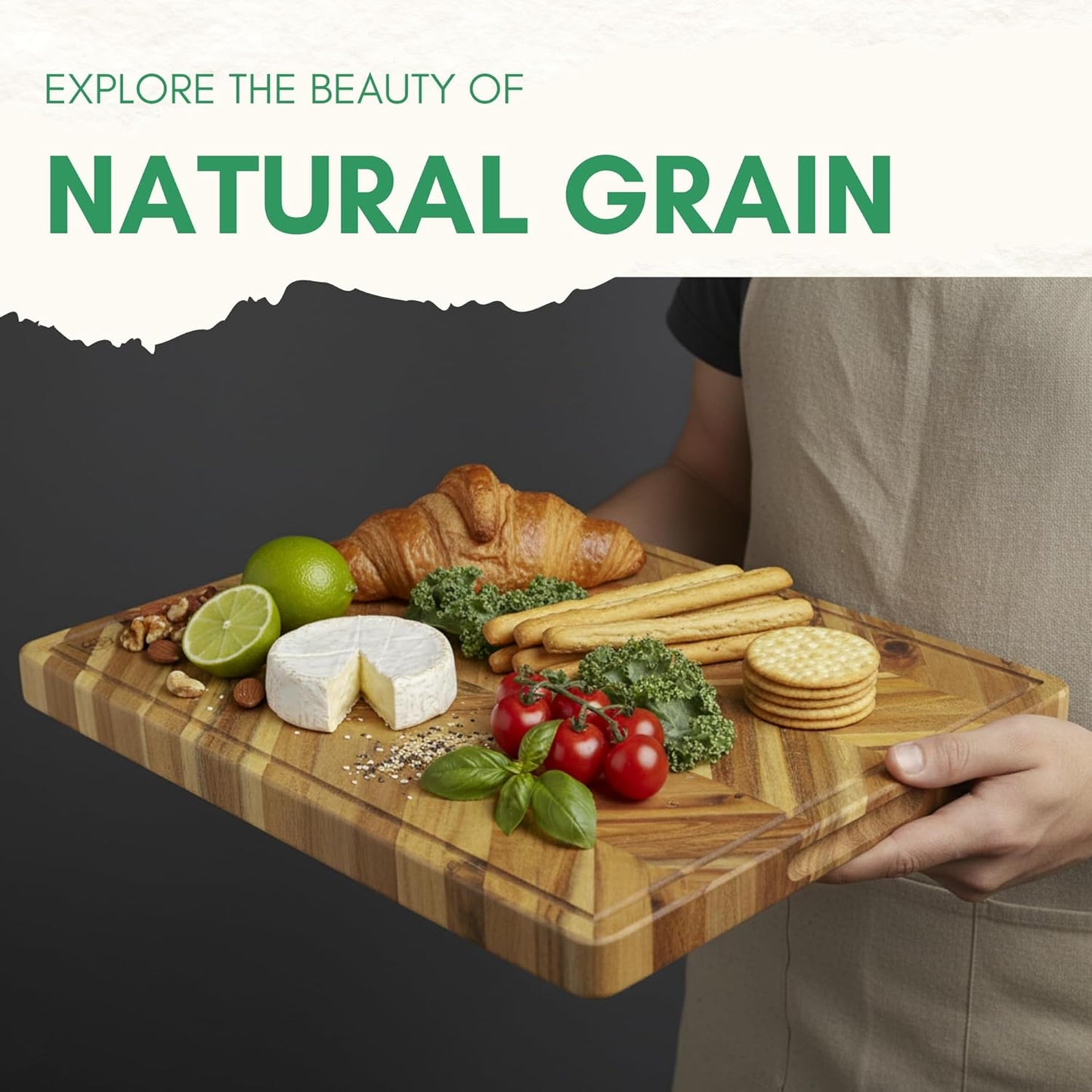 End Grain Acacia Wood Cutting Boards for Kitchen, 1.5 in Thick Butcher Block Construction for Stability, 15 x 10 in Medium Cutting Boards with Gift Box, Juice Groove and Handle