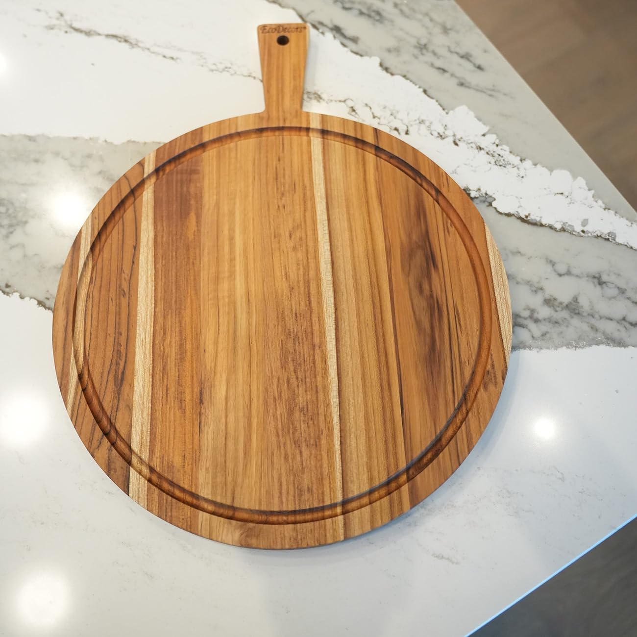 EcoDecors 18"x14" Extra Large Teak Cutting Board, Edge Grain Wood with Juice Groove & Handle, FSC Certified for Kitchen, Carving & Butcher Block Prep