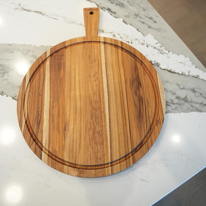 EcoDecors 18"x14" Extra Large Teak Cutting Board, Edge Grain Wood with Juice Groove & Handle, FSC Certified for Kitchen, Carving & Butcher Block Prep