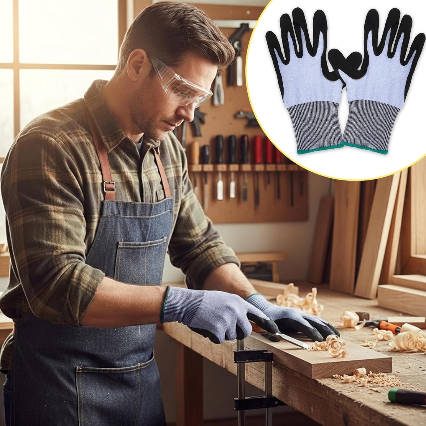 Cut Resistant Gloves, Level 5, Non-Slip Grip, Machine Washable, for Kitchen, Oyster Shucking, Woodworking
