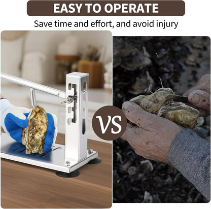Oyster Opener Machine, Stainless Steel Oyster Shucker Tool with 5 Adjustable Heights, Oyster Clam Opener Tool Set Including Knife, Glove & G-Clip, Shucking Tool Kit for Hotel Buffet and Home