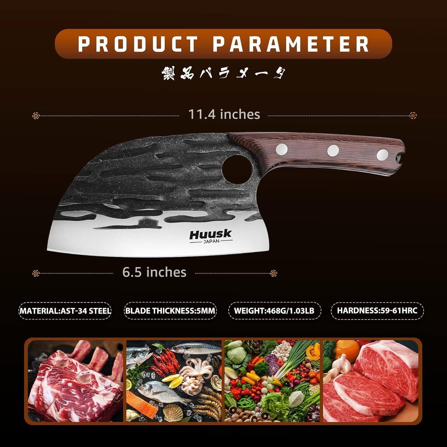 Huusk Upgraded Serbian Chef Knife-Japanese Meat Cleaver Knife for Meat Cutting Forged Butcher Knives with Sheath Full Tang Kitchen Chopping Knives for Home, Outdoor Camping, Gift for Men and Women
