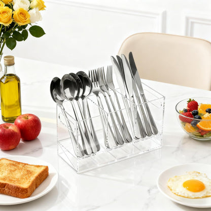 Utensil Holder, Upgrade Stainless Steel Utensil Drying Rack with Automatic Drain Tray for Kitchen Counter, Silverware Cutlery Organizer for Spoons, Forks, Knifes, Chopsticks (Black)