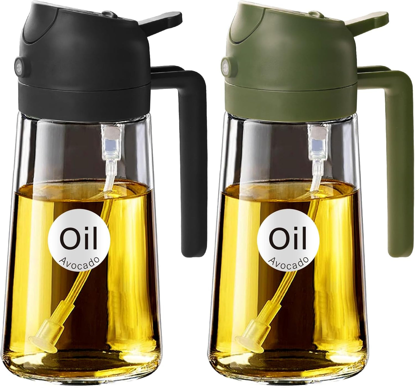 YARRAMATE 16oz/470ml Glass Olive Oil Sprayer for Cooking with Stickers, 2 in 1 Oil Dispenser for Kitchen Gadgets, Food Grade Premium Spray Bottle for Salad, Frying, BBQ (Creamy White)