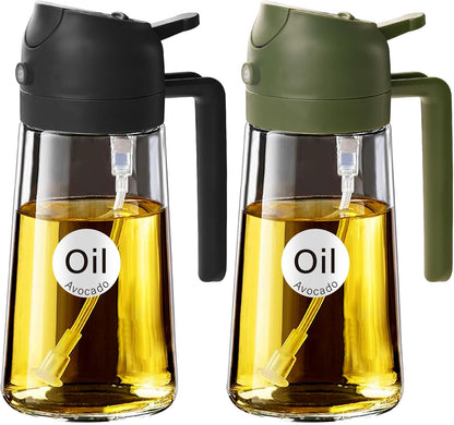 YARRAMATE 16oz/470ml Glass Olive Oil Sprayer for Cooking with Stickers, 2 in 1 Oil Dispenser for Kitchen Gadgets, Food Grade Premium Spray Bottle for Salad, Frying, BBQ (Creamy White)