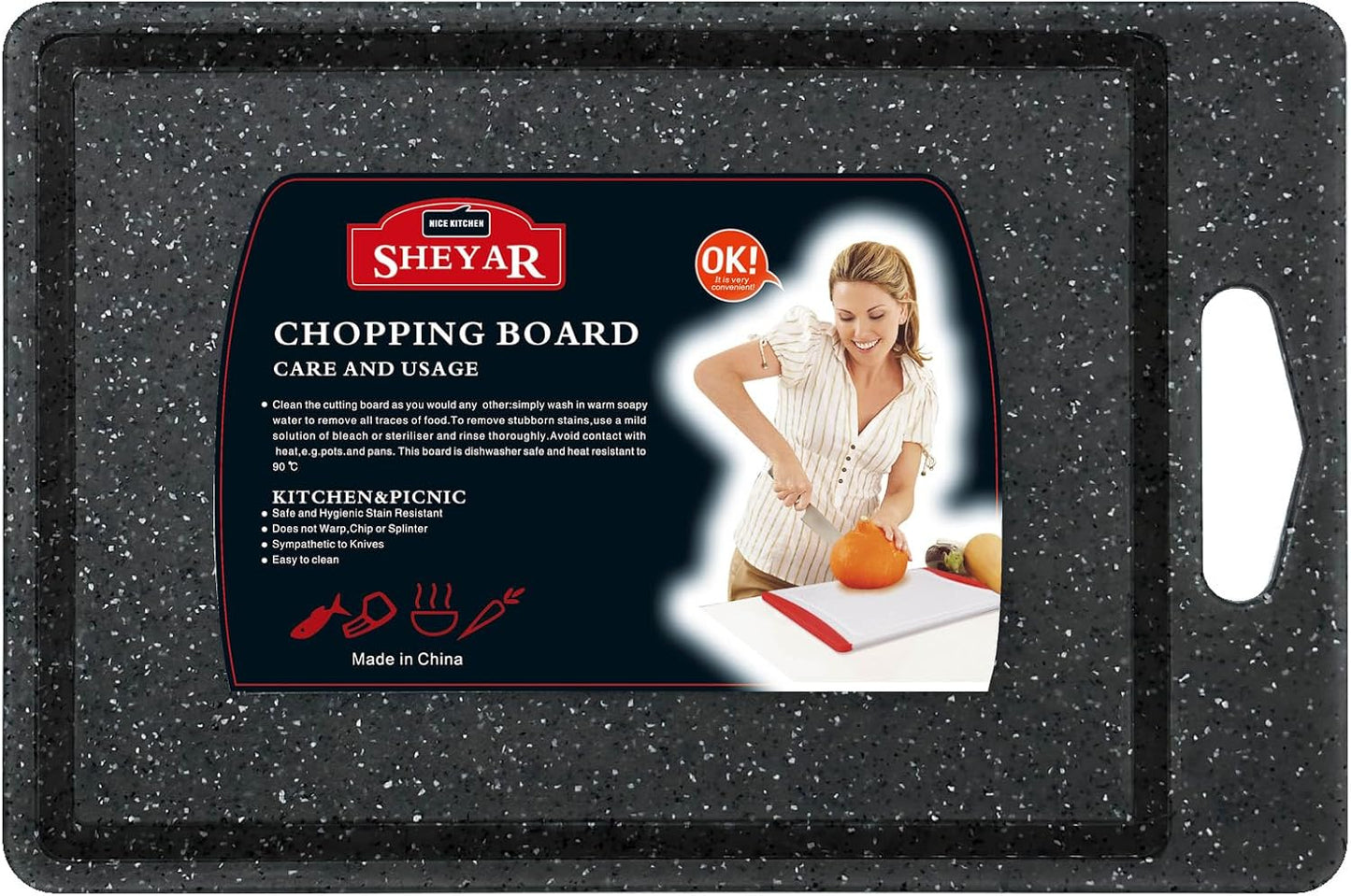 Cutting Board for Kitchen, Wheat Straw Fiber Cutting Board, Dish Washer Safe, w/Juice Grooves for Meat, Veggies, Easy Grip Handle, Non-slip Surface Eco-friendly Serveware Accessories （10‘x6.3’）