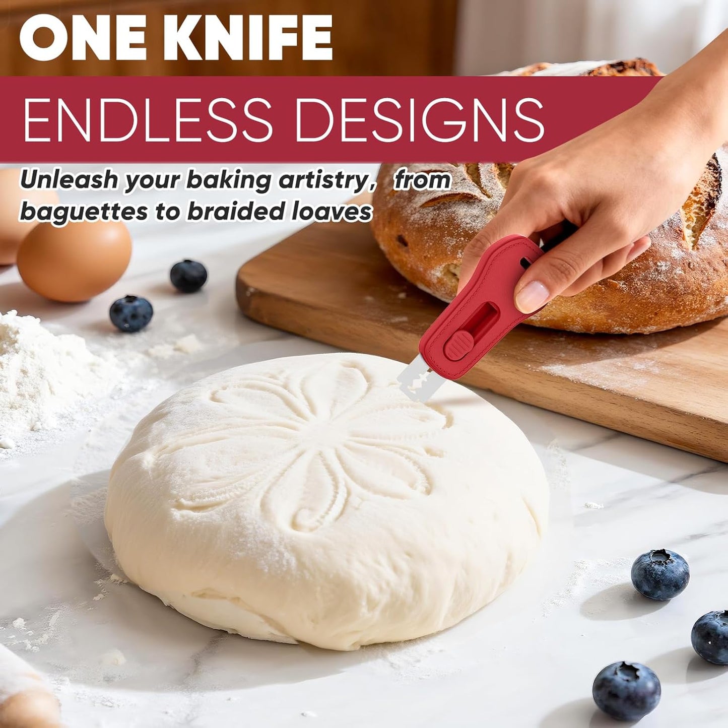 24SHEN Bread Lame, Sourdough Scoring Tool with Extractable & Magnetic, Sour Dough Tools Sourdough Cutter for Homemade Bread Making, Scoring Knife Include 5 Razor Blades-Beige